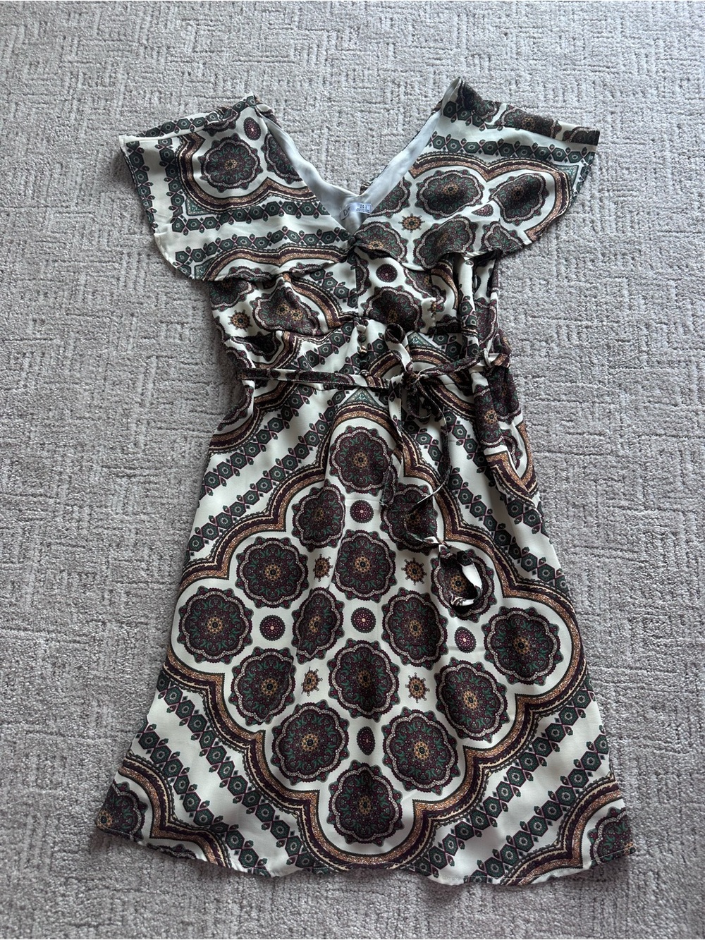 Dex Cream Medallion Print Wrap Mini Dress
